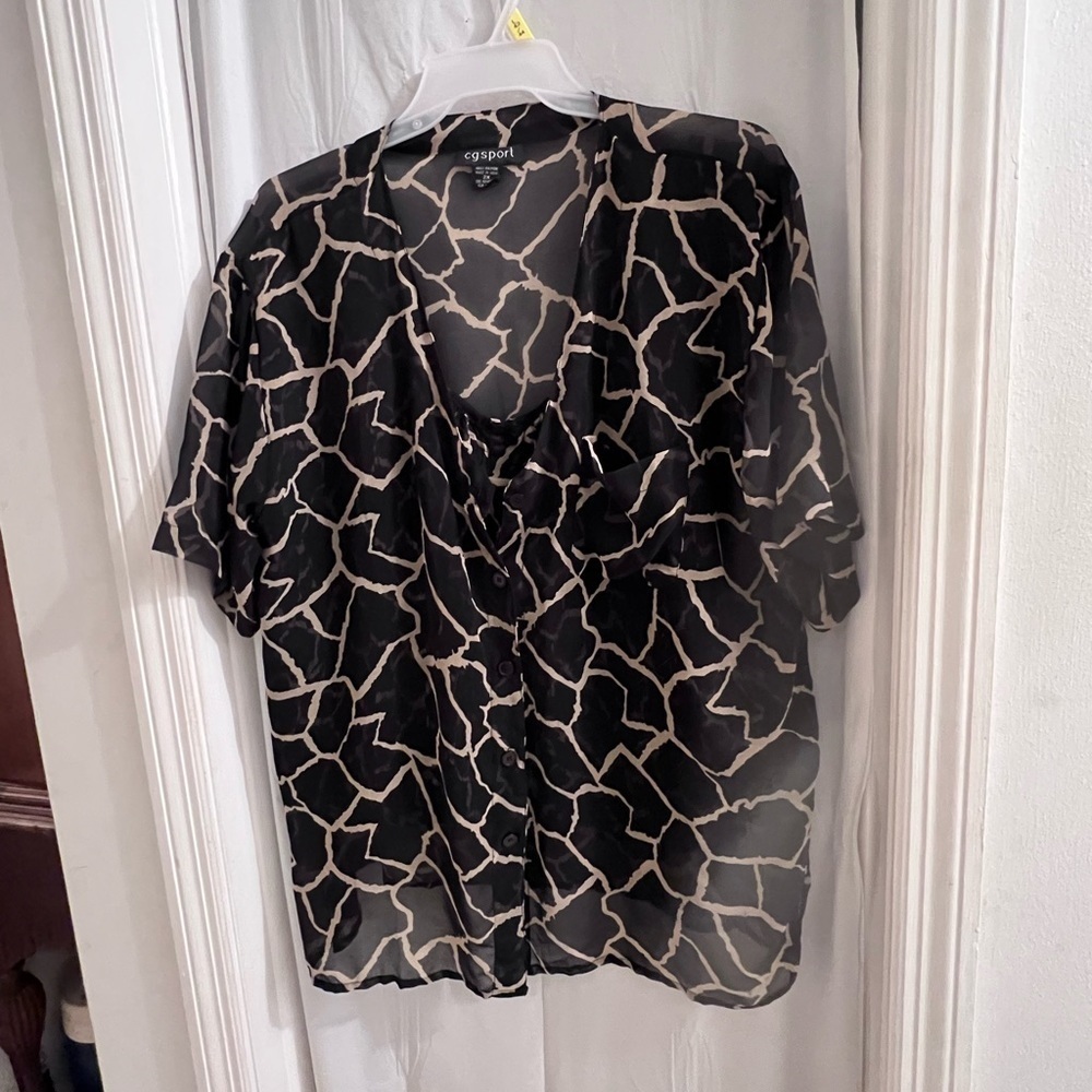 CG sport black tan animal print top size 2x
